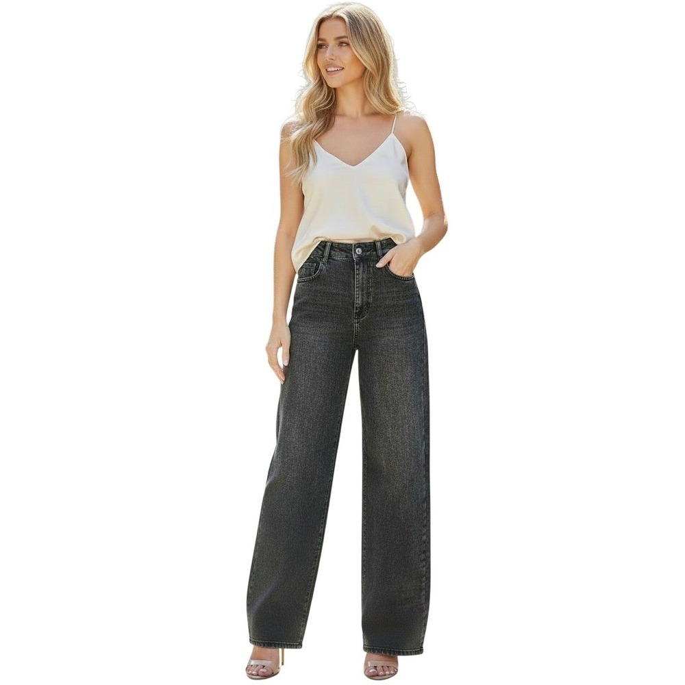 Parisian NWT Wide Leg‎ High Waist Charcoal Black Denim Jeans W27x32T FR38 LUSA